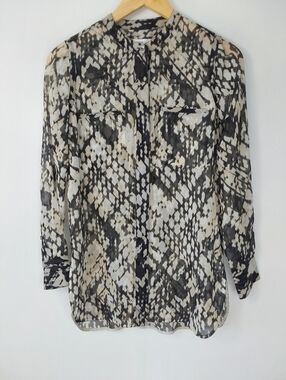 Vince Silk Snakeskin Print Long Sleeve Button Down Blouse